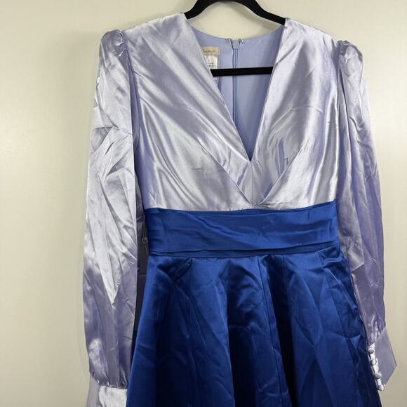 TS Couture New Colorblock Blue Maxi Gown Puff Sleeve Castlecore Evening HOCO - Picture 7 of 16